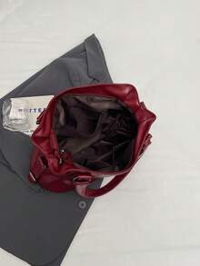 Retro Minimalist Large Capacity Fashion Student/Work Commute Tote Bag - Red - View 5