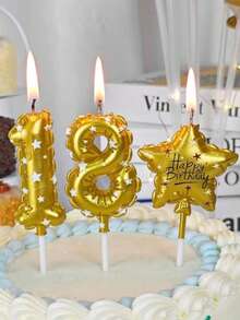 Gold Balloon Trim Star Print Number 0-9 Birthday Party Cake Decorative Candles - View 1