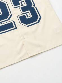 新款男士休闲衬衫，印花图案，宽松版型，纽约字母印花上衣，复古美式徽章细节，时尚街头风。 - 彩色 - 查看 5