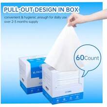 Disposable Face Towel,ISHOWBEST 60 Count Clean Face Towels,  Cotton Towelettes Disposable For Sensitive Skin, Skin Care, Makeup Remover, Facial Cleansing Wipe, 1 Pack - 10x12 Inch (60 Counts,1 Box) - 查看 2
