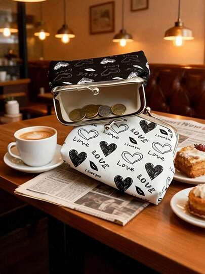 [Compact Pastel Coin Purse] 1pc Cute Women's Heart & Lip Print Wallets - Love Letter & Heart Design, "Love" Text, 6 Colors For You To Choose From,Perfect For Travel, Commuting, Everyday Use, And Shopping - Lightweight And Durable,Popular French Niche Design Bags, Women's Bags,Suitable For Shopping, Commuting, Traveling, Giving To Friends, Birthday Gifts, Holiday Gifts,Valentine's Day Gifts