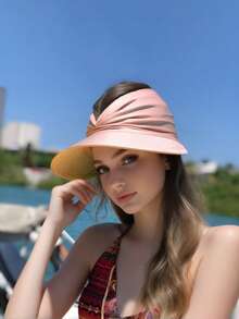 1pc Women's Wide Brim Sun Hat, UPF 50+ UV Protection, Foldable Summer Beach/Golf Sun Visor - A - View 1