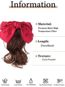 1个女孩红色蝴蝶结卷发马尾发夹（弹簧夹款式），可爱公主风发饰。 - 彩色 - 查看 3