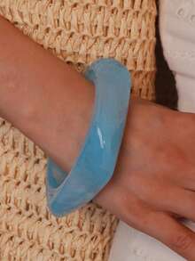 1/3 Set de pulseras de resina con efecto tie-dye de alta gama, diseño de nicho con brazalete ancho exagerado, accesorios de lujo retro para apilar, complementos versátiles adecuados para ir al trabajo, citas, fiestas, nueva colección 2025 - Azul - Ver 3