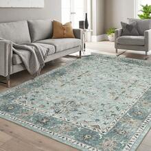 Vintage  Runner Rug Floral Pattern Rug Washable Area Rug Soft Area Rug For Bedroom Stain Resistant Rugs With Non Slip Backing Low Pile Rug For Kitchen Bathroom - Green - View 2