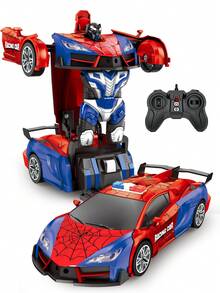 1pc Spider Web Transforming Robot Remote Control Car, With Police Light LED Cool Lighting, 2-In-1 Robot Remote Control Car, With Lights And Remote Control Racing Toy Car, One-Click Automatic Demo Transforming Car Robot Remote Control Car, 2.4GHz Remote Control Car, 1:18 Scale Transforming Robot, One-Click Transformation, Automatic Demo, Fast 360° Rotating Robot Toy, Suitable For 3-4, 5-6, 7-8, 9-10, 11-12 Years Old Boys And Girls Birthday, Halloween, Easter, Christmas, New Year Gifts - Multicolor - View 9