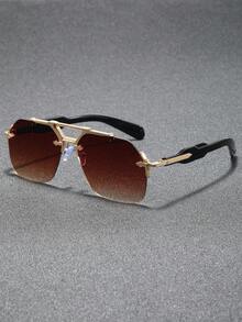 1pc Men Classic Coloful Geometric Oversized Rimless Design Pearl Decoration Fashion Y2K Fashion Glasses For Musical Festival Outdoor Travel Camping Beach Rave Party Daily Life Protection Accessories - Multicolor - View 5