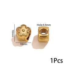 1 件不锈钢金色椭圆形圆形心形花朵大孔珠隔珠，适用于手链、项链、金属发饰等饰品制作。 - 金黃色 - 查看 11