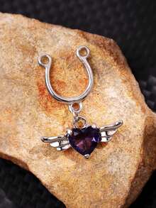 1件时尚独特、精致优雅的朋克风心形锆石翅膀假乳环，适合日常佩戴、海滩度假装扮 - 彩色 - 查看 5