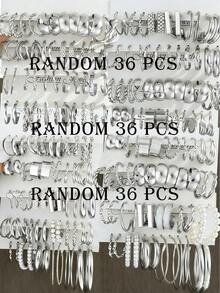 48件/36件/24件/12件 简约优雅复古朋克几何金属不对称扭曲仿珍珠耳环套装，适合约会、度假、日常佩戴、派对、周年纪念、节日、婚礼礼物 - 銀色 - 查看 10
