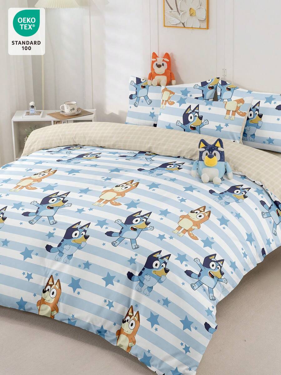 Bluey 布鲁伊 (Bruie) 2/3 件套床上用品套装，布鲁伊 (Bruie) 品牌，舒适透气，亲肤，卡通风格被套套装，包含被套和枕套（不含被芯），适用于单人床、双人床、大号床、特大号床，四季皆宜。