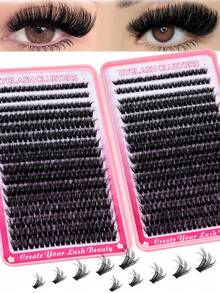 640片独立睫毛簇 DIY睫毛簇 纤细浓密持久 DIY睫毛嫁接套装，含粘合剂、封口剂和镊子，适合初学者在家、日常生活、派对、音乐节等场合使用。睫毛簇套装，睫毛，假睫毛 - 黑色 - 查看 4