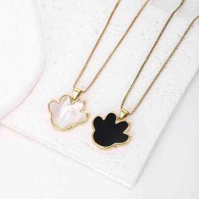 1pc 18K Gold Plated Copper Paw Print Pendant Necklace, Luxury Minimalist Jewelry Gift For Women