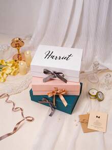 1pc White/Pink/Black/Red Magnetic Gift Box, Customizable Ribbon, Personalized Bride Request Gift Box Suitable For Wedding, Proposal, Bridal Shower, Customized Bride Name Gift Box, Will You Be My Bridesmaid Gift Box, Blank Wedding Gift Box, Personalized Gift, Customized Bridesmaid Name Gift Box - Multicolor - View 5