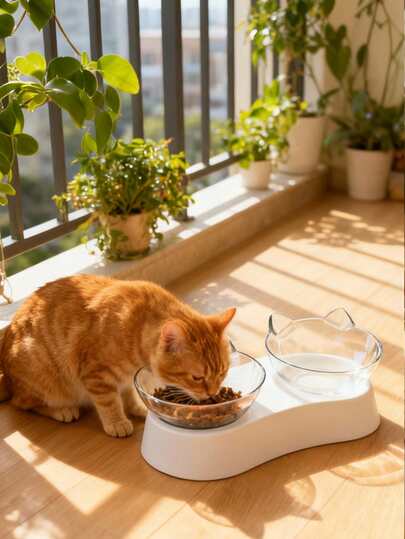 2-In-1 Double Bowl Cat Food & Water Dish – Separate Compartments For Dry & Wet Food, Anti-Slip Pet Feeding Mat Included For Cats & Small Dogs (2-In-1 Cat Bowl Set With Tilted Design)