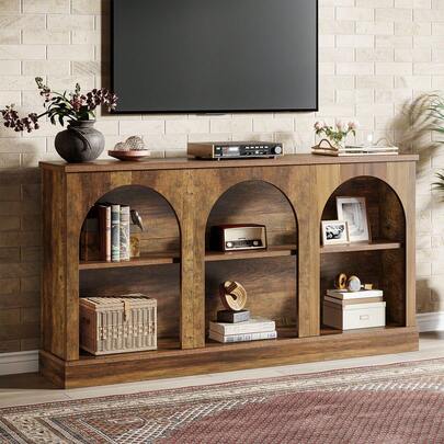 Tribesigns Farmhouse Console Table, 160 Cm Long Entryway Table With 3 Tier Storage, Wooden Rectangular Sofa Table Behind The Couch For Entrance, Hallway, Living Room, Brown