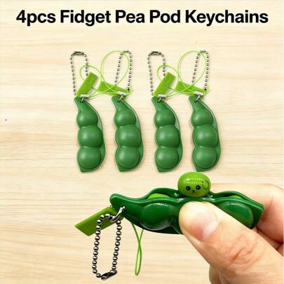 4Pcs Pea Pod Fidget Keychains - Adorable Squishy Sensory Keychain For Stress Relief, Cute Bag Charms & Purse Accessories With Stitch Detailing, Fun Phone Charm Or Car Keys Chain, Perfect Trinkets Gift For Her, Friends, Anytime On-The-Go