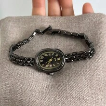 1件女士金合金手镯腕表，椭圆形表盘，时尚白色指针，休闲优雅罗马数字石英表，适合日常装饰佩戴 - 黑色 - 查看 14