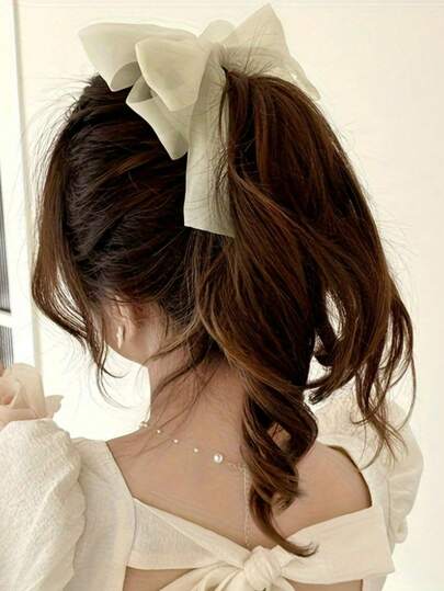 3pcs Set Fashionable Elegant Bow Net Hair Clips, Soft Non-Slip Vertical Clips Suitable For Ponytails, Perfect Daily Hair Accessory For Women, Colors: White | Pink | Black, Hair Claws, Hair Slide, Hair Barrettes