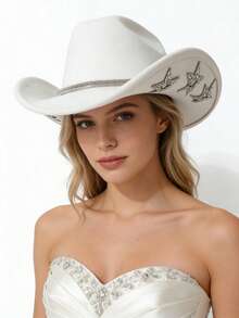 1pc Luxury Rhinestone Star Western Cowboy Hat, Bridal Wedding Photo Shoot Party Fashion Headwear - Multicolor - View 1