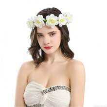 1 pieza Corona de flores de Camellia con diseño de niña soñadora, accesorio para fotos de cumpleaños, diadema floral para boda y festival - Blanco - Ver 4