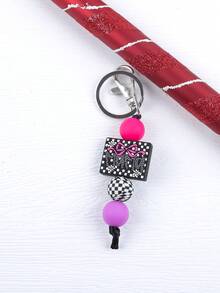 1pc MAMA Polka Dot Beaded Bracelet Keychain - Leopard Print Silicone Beaded Bracelet With Tassel, Fashion Keychain Gift For Mom - Multicolor - View 15