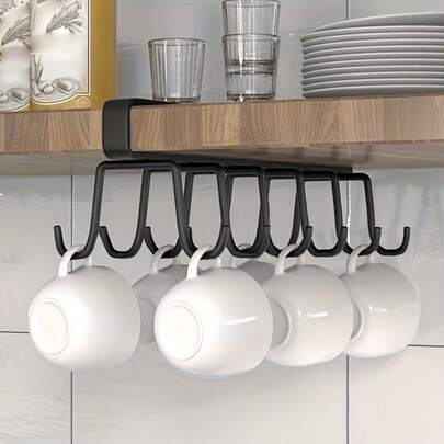 6/12 Hooks Stainless Steel Double Tier Cup Holder, Space-Saving Kitchen Organizer, Easy To Clean, No-Drill Wall Mount Design For Hanging Mugs, Cups And Other Tableware