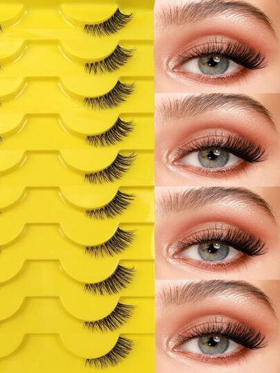 10 Pairs False Eyelashes Natural Half Lashes Cat Eye Clear Band Crisscross Lashes Fluffy Wispy 3D Faux Mink Lashes End Lashes Corner Eyelashes 3/4 Lashes Reusable Lashes Pack Strip Lashes,Lashes,Eyelashes,Fake Lashes