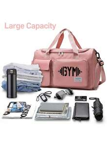 1个哑铃图案健身旅行包，多功能健身手提包/背包，大容量休闲尼龙旅行包，轻便，适合健身房、运动、短途旅行 - 彩色 - 查看 9