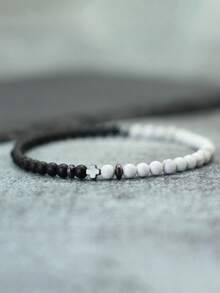 diffone 时尚手工4毫米小珠手链，黑色赤铁矿十字架，男士复古首饰 - 黑膽石十字架手鍊 - 查看 6