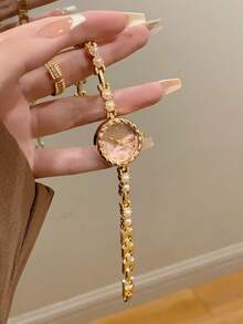 Đồng hồ nữ mặt tròn kiểu vòng tay đính hạt mới, đồng hồ đeo tay hình oval dễ thương, món quà dành cho bản thân hoặc bạn bè. - Vàng - Xem 8