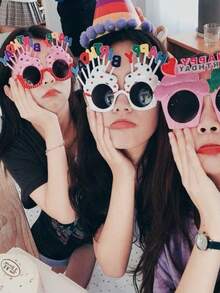 1件装派对道具时尚眼镜，趣味蛋糕和标语设计，适合拍照、派对、聚会、趣味自拍道具、生日时尚眼镜、圣诞节 - 藍色 - 查看 4