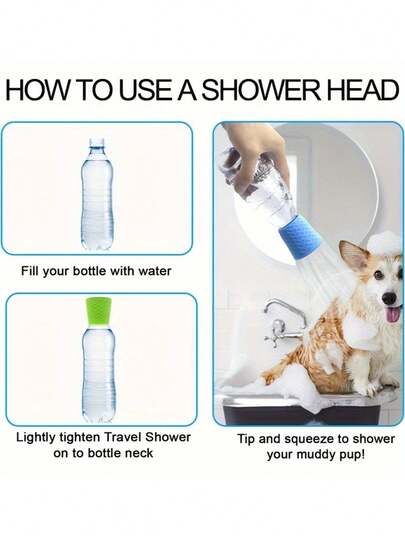 便携式宠物洗澡及户外饮水器配件，多功能狗狗洗澡喷头，适用于标准塑料瓶，宠物美容清洁用品，是露营、徒步旅行和海滩旅行的理想之选。