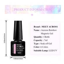 MEET ACROSS 1瓶7毫升彩虹全息猫眼凝胶指甲油，闪亮激光猫眼凝胶指甲油，半永久可卸UV凝胶指甲油，适合夏季美甲、美甲沙龙和DIY居家美甲 - 彩色 - 查看 11