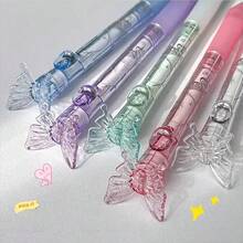 2/3/5pcs 0.5mm Black Retractable Ballpoint Pens, Suitable For Assignments, Writing, Problem Solving, Office & Student Supplies, 3D Butterfly Pattern! Icy Butterfly, Embossed Heart-Shaped Pens With "Ins" Youth Style. ST Black Pens, Can Be Given As Gifts - A - View 5