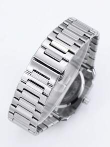 1pc Men's Millennium Square High-End Wormhole Waterproof Stainless Steel Strap Sports Wristwatch - Silver - View 8