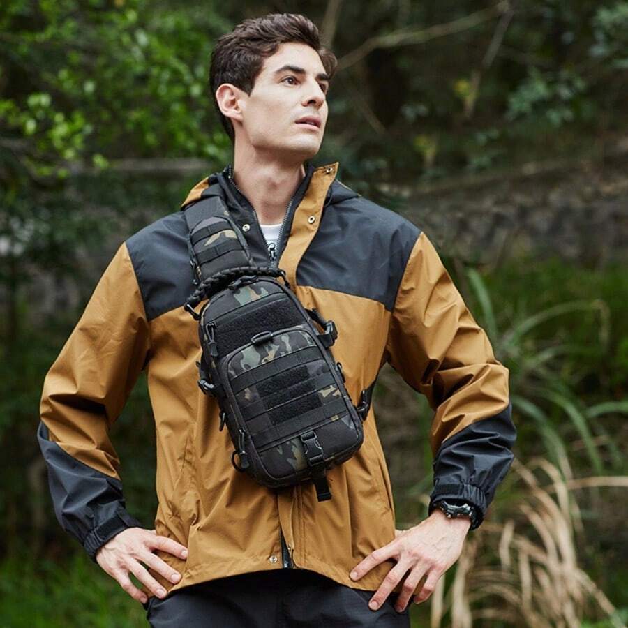 Luya Bag, Camouflage Outdoor Chest Bag, Men's And Women's Multi-Functional Single Shoulder Diagonal Cross Bag, Running Bag, Tactical Equipment, Waterproof Sports Mountaineering Travel Backpack, Hiking, Running, Traveling, Birthdays, New Gifts For Friends And Family - Màu CP - Xem 1