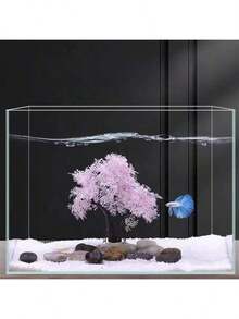 水族箱装饰套装，创意卡通景观摆件，仿真粉白樱花树，适用于鱼缸装饰 - A - 查看 3