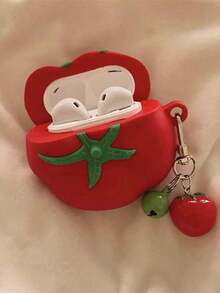 1pc 3D Realistic Tomato Style Case, Compatible With Apple 4th Gen Bluetooth Wireless Earphones, 1/2/3 Silicone Soft Cover, Pro 3rd Gen, Women New Style (Earphones Not Included) WAQ9 - Đỏ - Xem 8