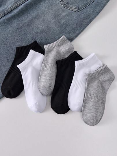 5双女士短踝袜，黑白配色，随机混色，适合所有季节
