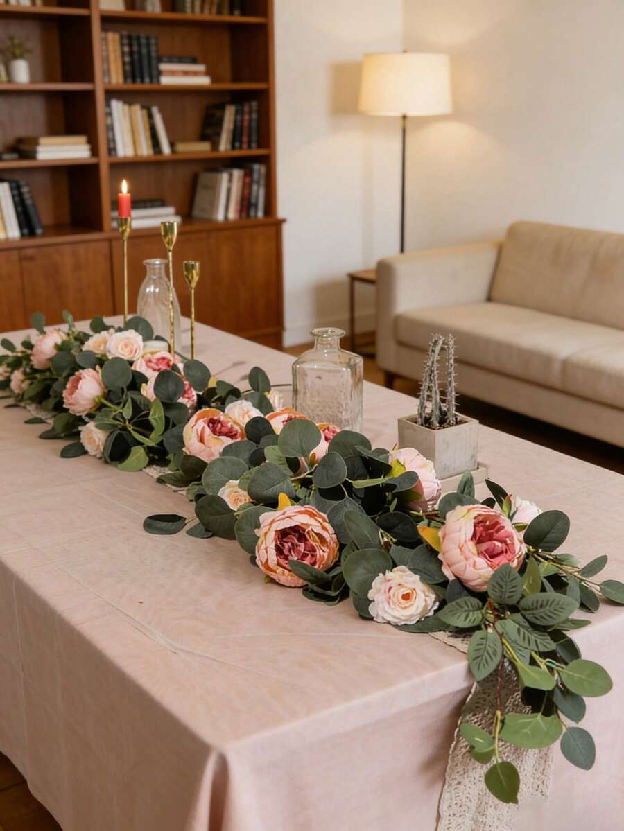 1.8米人造丝牡丹花藤装饰，适用于卧室、客厅、婚礼装饰、新娘捧花、拱门、派对、圣诞节、感恩节、返校季、情人节、园艺等场合。 - 彩色 - 查看 1