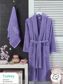 Bathrobe Women Fluffy, Bathrobe Men With Hood Terry Cloth Sauna Robe, Unisex, Sauna Robe Women With Long Belt S/M - L/XL - Purple - View 3