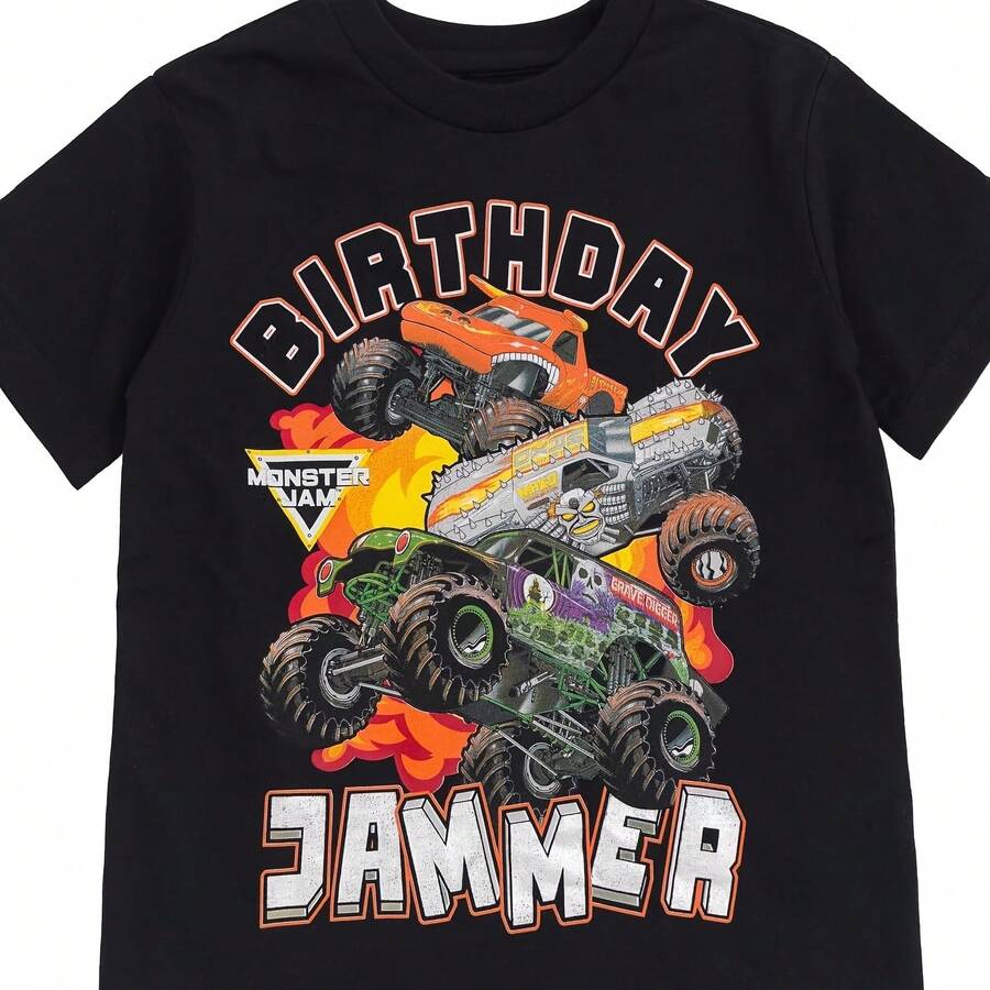 Monster Jam Birthday T-Shirt Toddler To Big Kid G.Rave D.Igger El Toro Loco Maximum Destruction - 黑色 - 查看 1