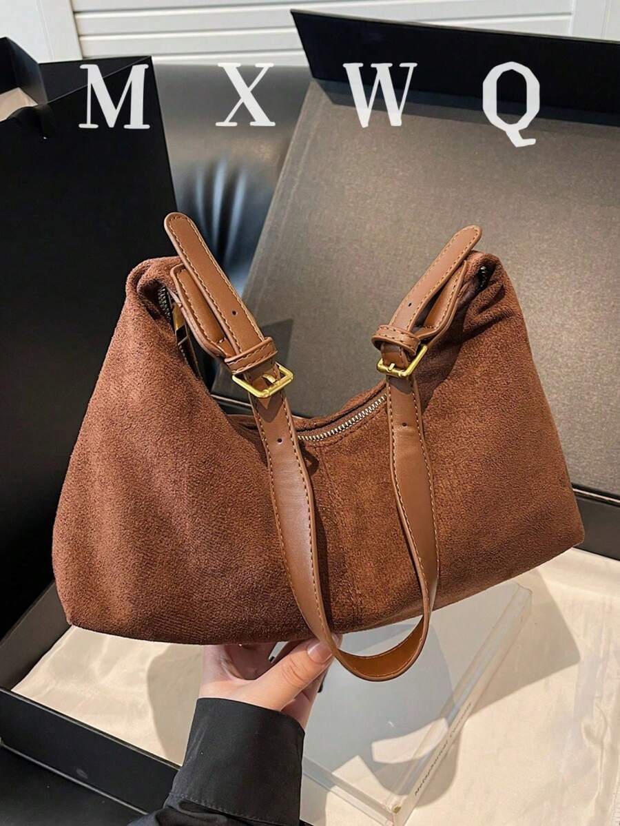 1 pieza Bolso de hombro de diseño de nicho, de unicolor suave de PU, de moda minimalista y versátil, bolso de mano pequeño para debajo del brazo para mujeres