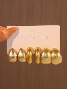 Juego de 6-12 piezas de pendientes de gota y en forma de C de moda, ligeros, pendientes gruesos con textura en forma de aro C, adecuados para uso diario de mujeres, regalo para días festivos - oro+plata - Ver 8