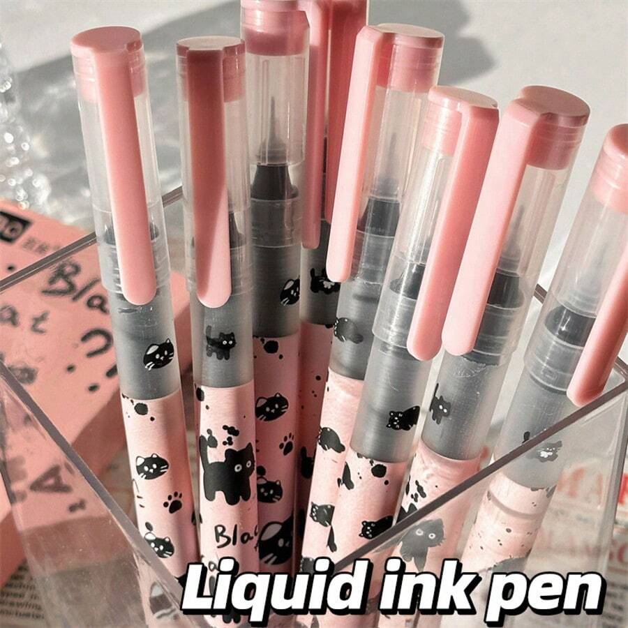 4pcs Liquid Ink Gel Pens, 0.5mm Quick-Drying Ballpoint Pens, Black Neutral Pens For Students Exams And Signature, Back To School Gift, Student Stationery