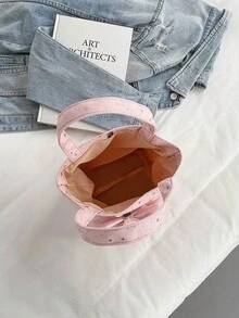 1pc Polka Dot Bow Handbag, Fashionable Urban Office/School Commute - Pink - View 7