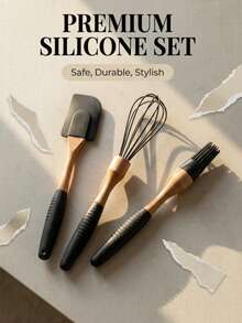 3pcs Silicone Kitchen Set (Spatula, Whisk, Basting Brush). Soft Silicone Heads Won't Scratch Cookware, Heat-Resistant. Suitable For Breakfast Prep, Baking And Daily Cooking. Made Of Silicone Material, Silicone Handles Are Non-Slip And Heat-Resistant. Non-Stick Coating Makes It A Multi-Functional Practical Kitchen Set. - Multicolor - View 3