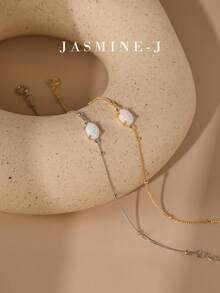 1pc S925 Sterling Silver Bracelet, Gold Bracelet, Opal Bracelet, Exquisite Opal Jewelry, Simple Gold Bead Chain, October Birthstone, Elegant Mother's Bracelet, Christmas Gift, Charming Jewelry. - Multicolor - View 2