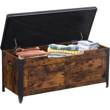 Banco otomano de Almacenamiento de Madera Retro de 39.5 Pulgadas con 2 bisagras de Seguridads, soporta hasta 300 Libras - Cofre de Almacenamiento para Dormitorio, Entrada y Sala de Estar - Marrón - Ver 6